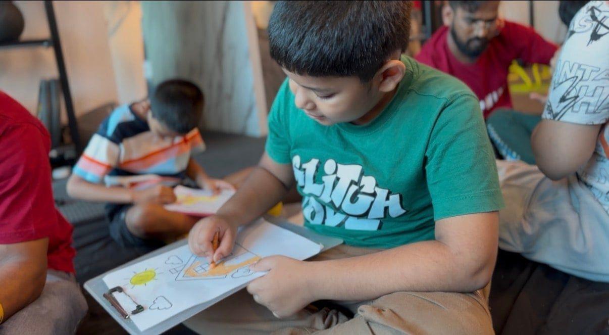 A group art and colouring session in progress
